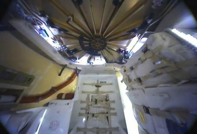 Inside Dragon spacecraft at ISS.