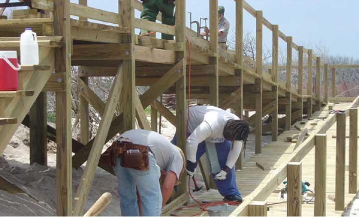 Boardwalk repair at Canaveral National Seashore.