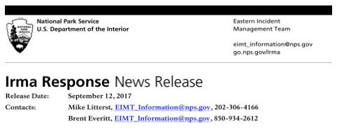 National Park Service Press Release header