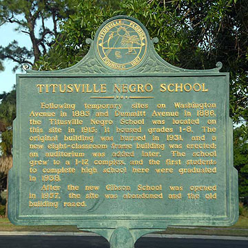 Highway marker at the site of a Titusville Negro School.