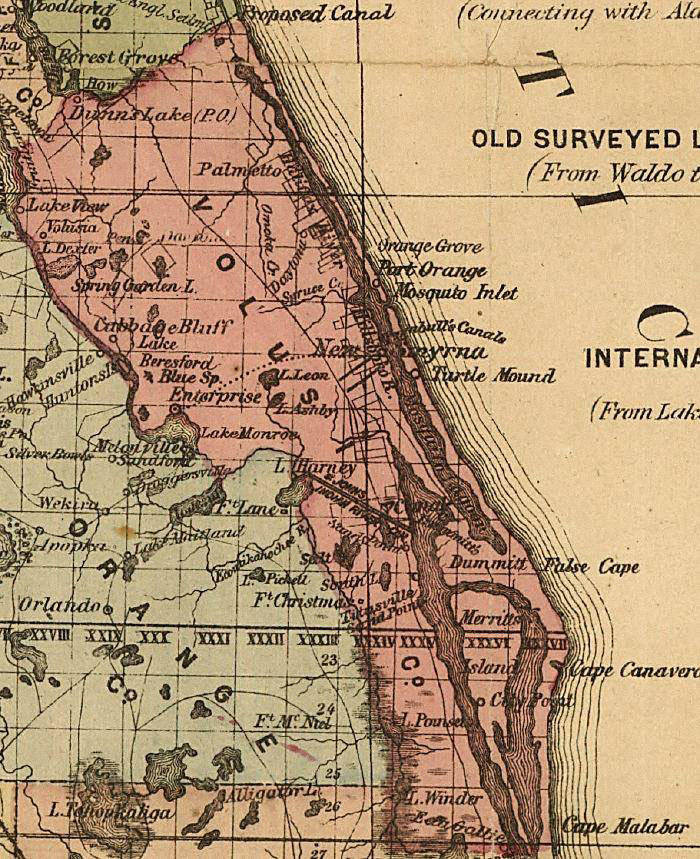 1874 Volusia County map showing proposed map.