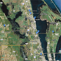 Locations of historic attractions.