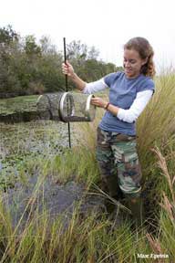 Trisha Crabill with Siren live-trap.